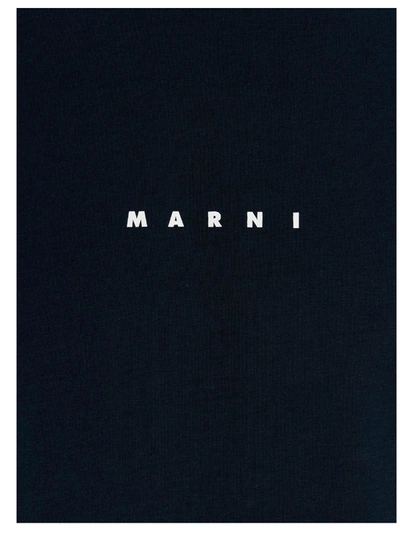 Shop Marni Logo Printed T-shirt Blue