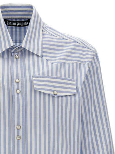 Shop Palm Angels Monogram Striped Shirt, Blouse Light Blue
