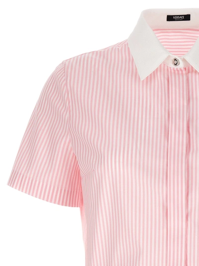 Shop Versace Striped Cropped Shirt Shirt, Blouse Pink