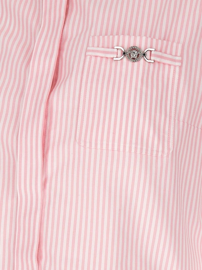 Shop Versace Striped Cropped Shirt Shirt, Blouse Pink