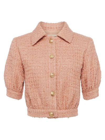 Shop L Agence Cove Cropped Jacket In Dusty Pink