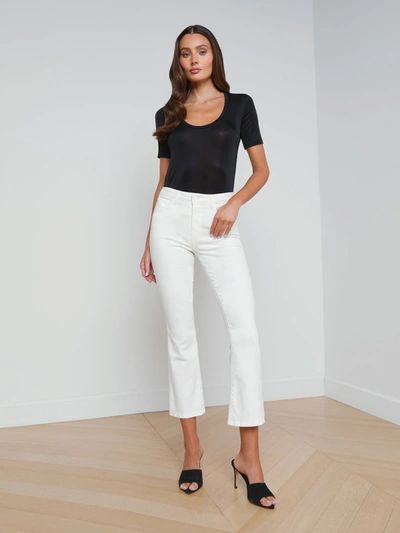 Shop L Agence Mira Cropped Micro Boot Jean In Blanc