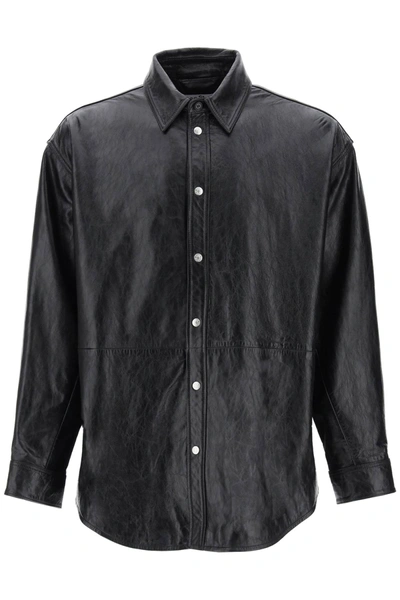 Shop Acne Studios Oversized Leather Overshirt Men In Black