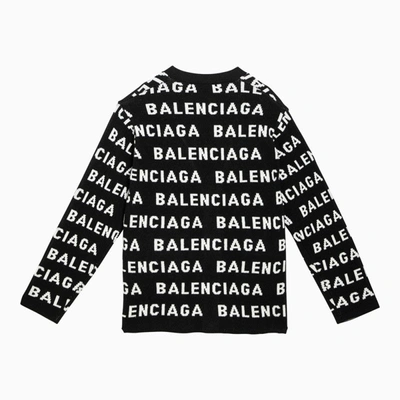 Shop Balenciaga Black/white All-over Logo Cardigan Sweater Women