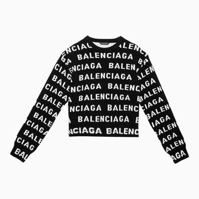 Shop Balenciaga Black/white All-over Logo Sweater Women
