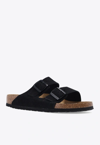 Shop Birkenstock Arizona Suede Slides In Black