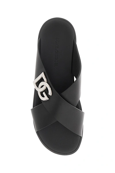 Shop Dolce & Gabbana Leather Sandals With Dg Logo Men In Black