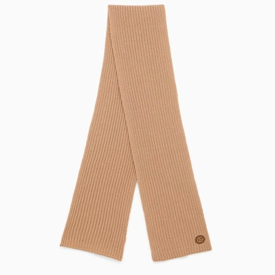 Shop Gucci Camel-coloured Cashmere Scarf With Logo Women In Brown