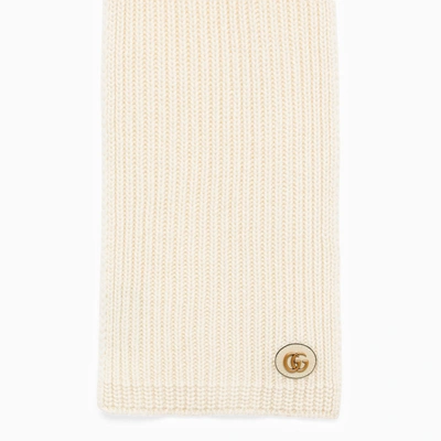 Shop Gucci Ivory Cashmere Scarf With Logo Women In Multicolor