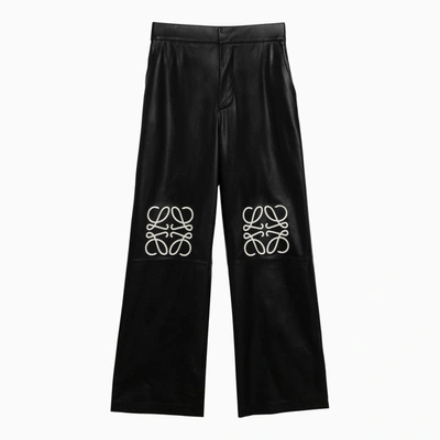 Shop Loewe Black Leather Baggy Trousers With Logo Women