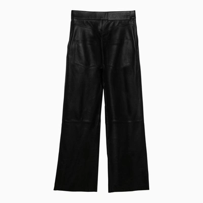 Shop Loewe Black Leather Baggy Trousers With Logo Women