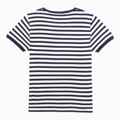 Shop Loewe White/navy Blue Striped T-shirt With Logo Women