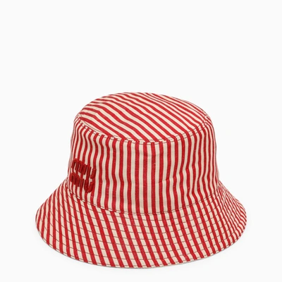 Shop Miu Miu Striped Linen Blend Bucket Hat With Envelope Women In Multicolor