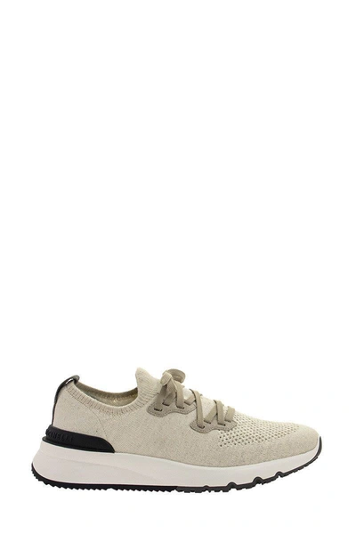 Shop Brunello Cucinelli Cotton Chiné Knit Runners Sneakers In Panama