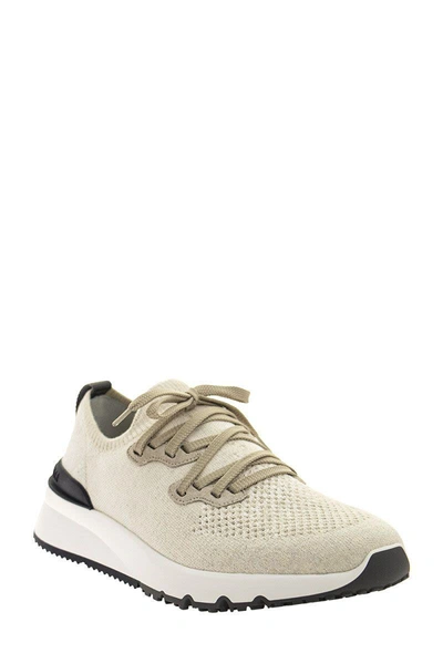 Shop Brunello Cucinelli Cotton Chiné Knit Runners Sneakers In Panama