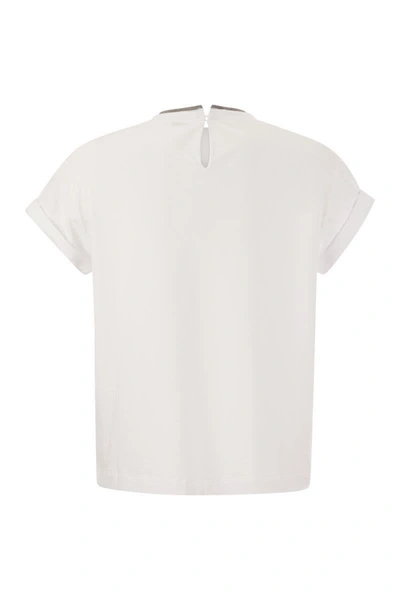Shop Brunello Cucinelli Stretch Cotton Jersey T-shirt With Precious Faux-layering In White