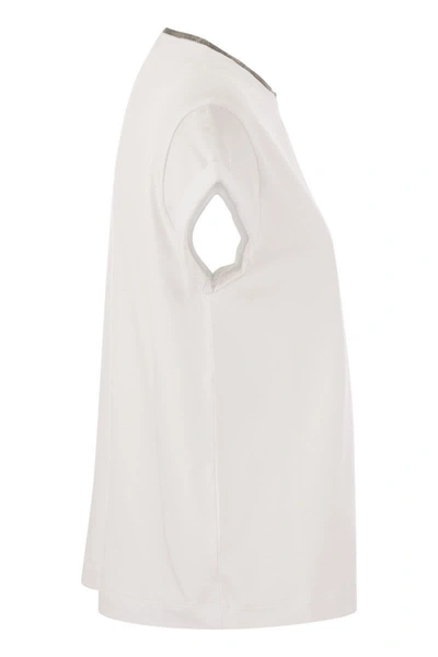 Shop Brunello Cucinelli Stretch Cotton Jersey T-shirt With Precious Faux-layering In White