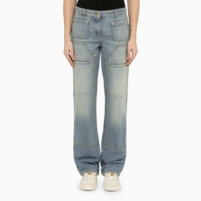 Shop Palm Angels Blue Washed-effect Multi-pocket Jeans In Denim Women