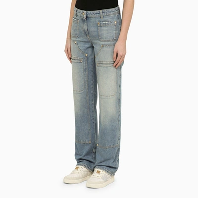 Shop Palm Angels Blue Washed-effect Multi-pocket Jeans In Denim Women