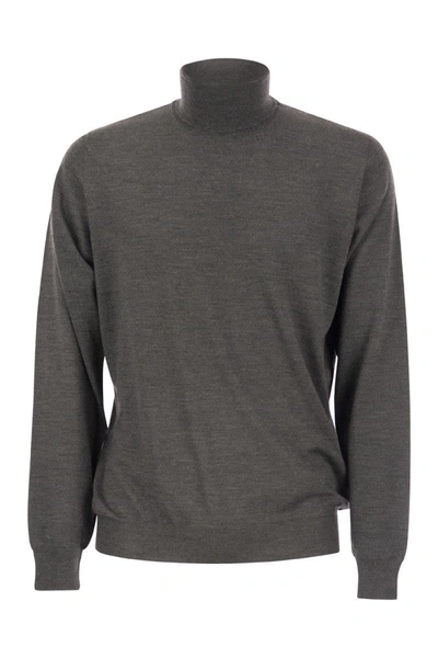 Fedeli Turtleneck Sweater In Virgin Wool In Gray