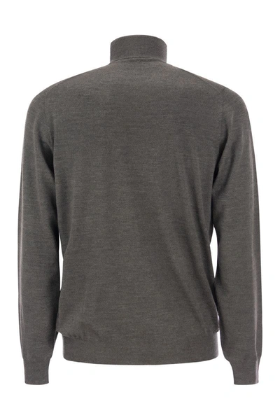 Shop Fedeli Turtleneck Sweater In Virgin Wool In Anthracite