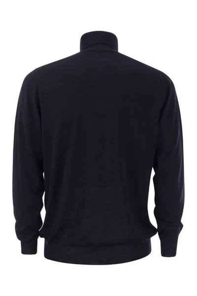 Shop Fedeli Turtleneck Sweater In Virgin Wool In Blue