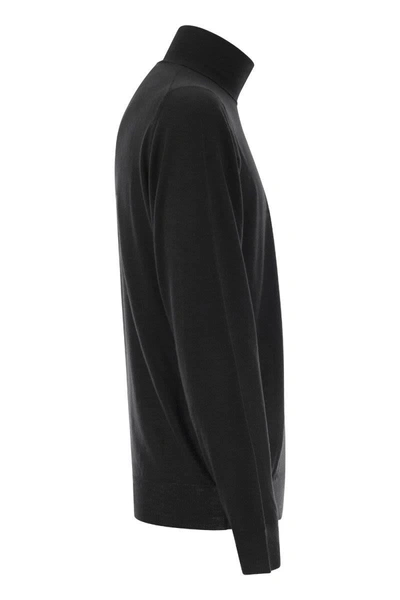 Shop Fedeli Turtleneck Sweater In Virgin Wool In Black