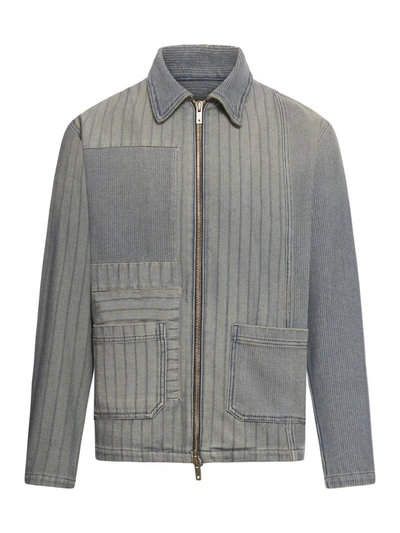 Golden Goose Journey M`s Full Zip Jacket Dyed Denim Patched Stripes In Grey