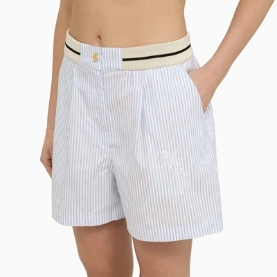 Shop Palm Angels White/blue Striped Cotton Boxer Shorts Women
