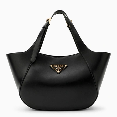 Shop Prada Black Leather Medium Tote Bag Women In Brown