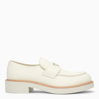 Shop Prada Ivory Leather Loafer Men In White