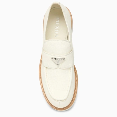 Shop Prada Ivory Leather Loafer Men In White