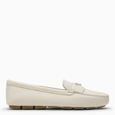 Shop Prada Ivory Leather Loafer Women In White