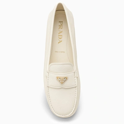 Shop Prada Ivory Leather Loafer Women In White