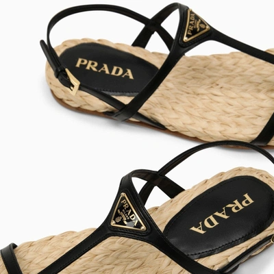 Shop Prada Low Black Leather Sandal With Logo Women In Brown