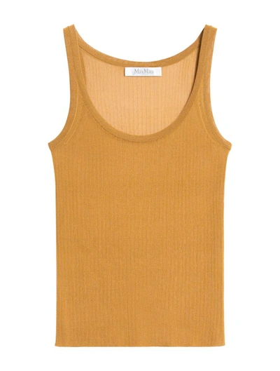 Max Mara Semi-sheer Fine-ribbed Top In Brown