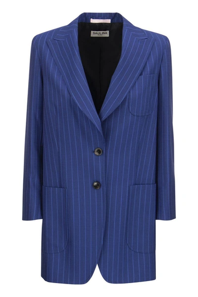 Shop Saulina Alba - Single-breasted Pinstripe Jacket In Bluette