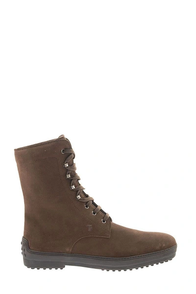 Shop Tod's Winter Rubber Boots In Suede Leather In Brown