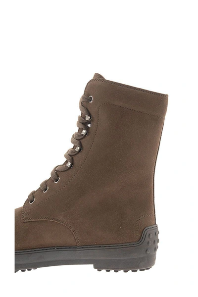 Shop Tod's Winter Rubber Boots In Suede Leather In Brown