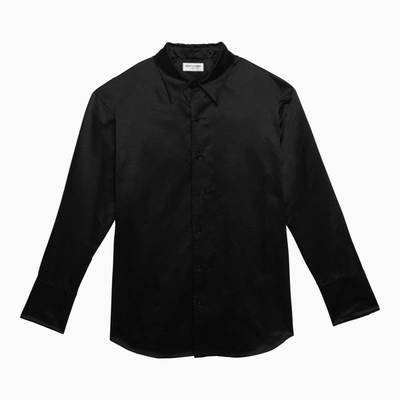 Shop Saint Laurent Black Silk Shirt Men