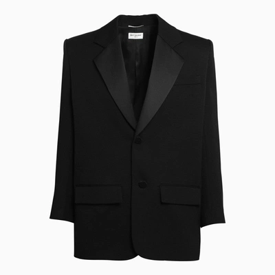 Shop Saint Laurent Black Wool Single-breasted Jacket With Maxi Shoulders Men