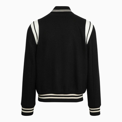 Shop Saint Laurent Black/white Wool Bomber Jacket Men