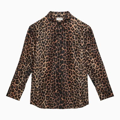 Shop Saint Laurent Leopard Print Silk Shirt Men In Brown