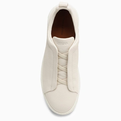 Shop Zegna Beige Leather Triple Stitch Sneakers Men In White