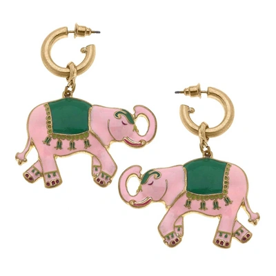 Canvas Style Women's Livy Enamel Elephant Earrings In Pink/green In Multi