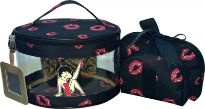 Shop Betty Boop Women's Makeup Bag 3 Pieces Set In Black With Leg Up & Lips In Multi