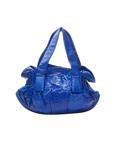 Shop Zagliani Cobalt Blue Scaled Leather Dumpling Top Handle Bag