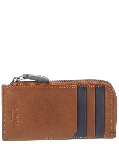 Shop Ted Baker Nanns Contrast Detail Leather Zip Around Card Case In Brown