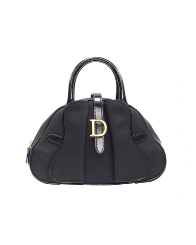 Shop Dior Christian  Vintage Galliano Saddle Bowler Black Nylon Gold D Logo Top Handle Tote Bag