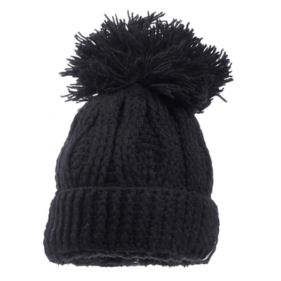 Shop Nirvanna Designs Pom Rib Fold Hat In Black